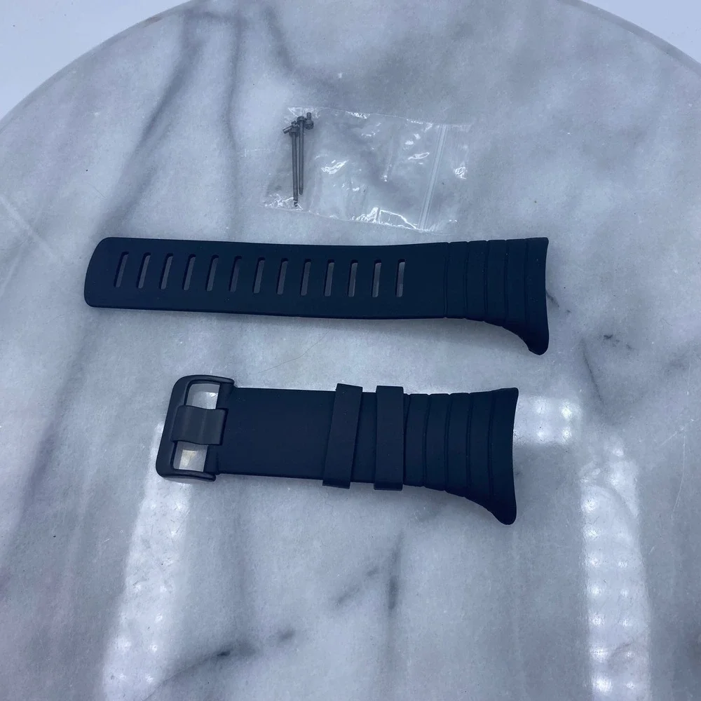 Sunto Core Mens 28mm Watch Band Black Silicone Rubber Ribbed Sport Strap Pins